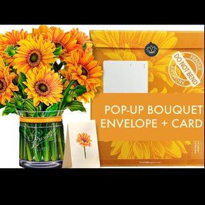 NWT Sunflower Bouquet 3D GREETING CARD - CUT PAPER FLOWERS; 12 in tall- …